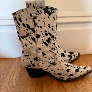 STAUD June Boots - Black and White Cow Print / Haircalf